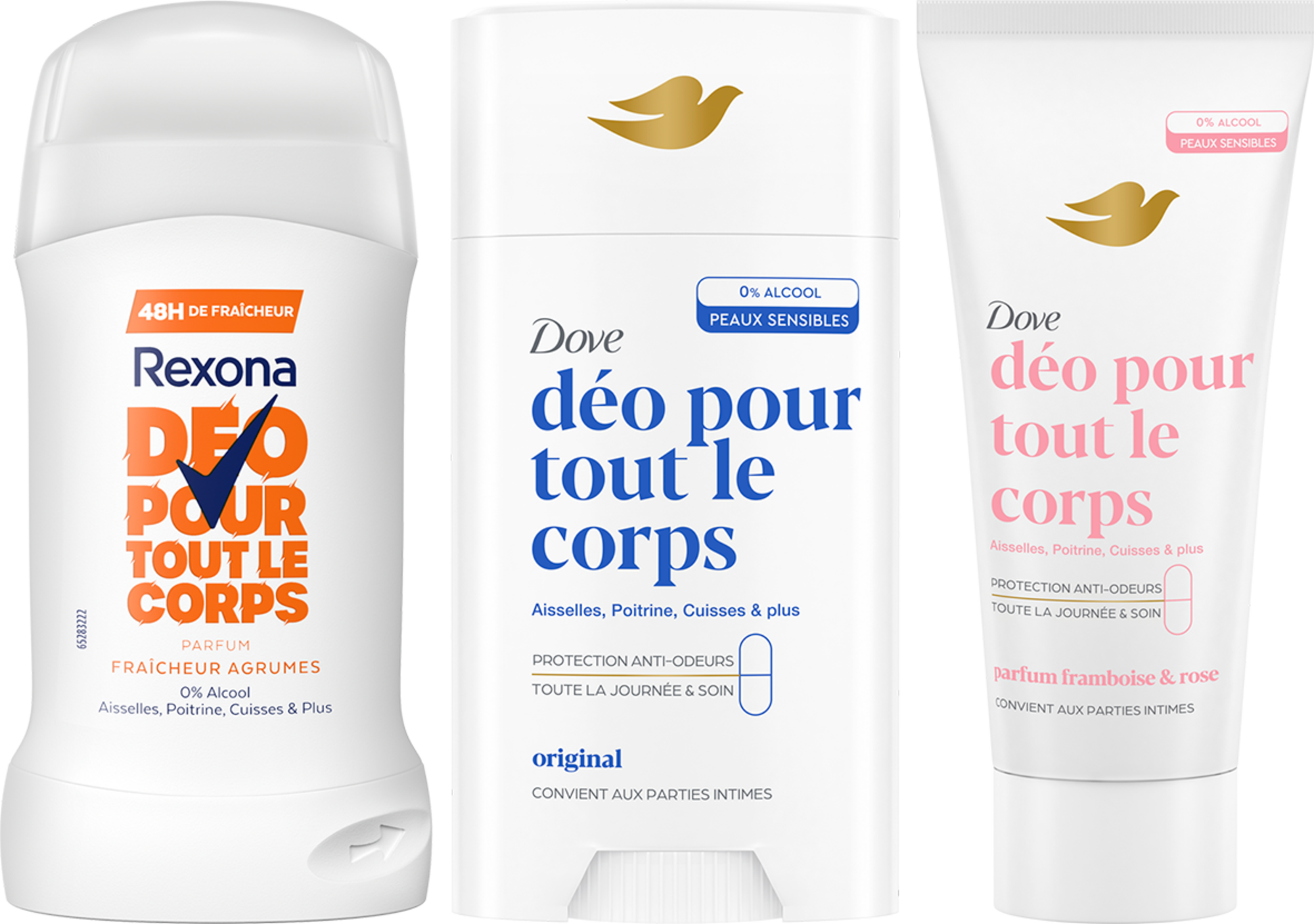REXONA SUR LES PRODUITS PRESENT EN MAGASIN DE LA GAMME "DOVE POUR TOUT LE CORPS"