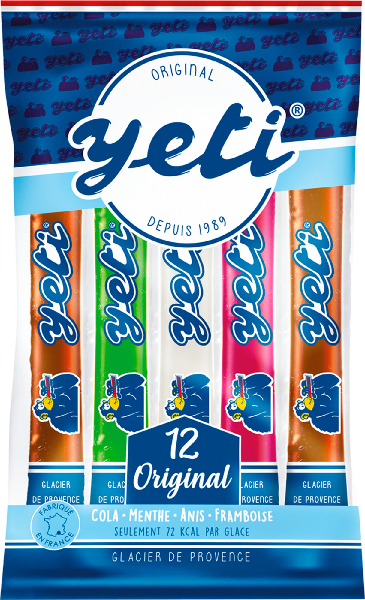 YETI 12 batônnets glacés panachés saveurs Cola, Menthe, Anis, Framboise