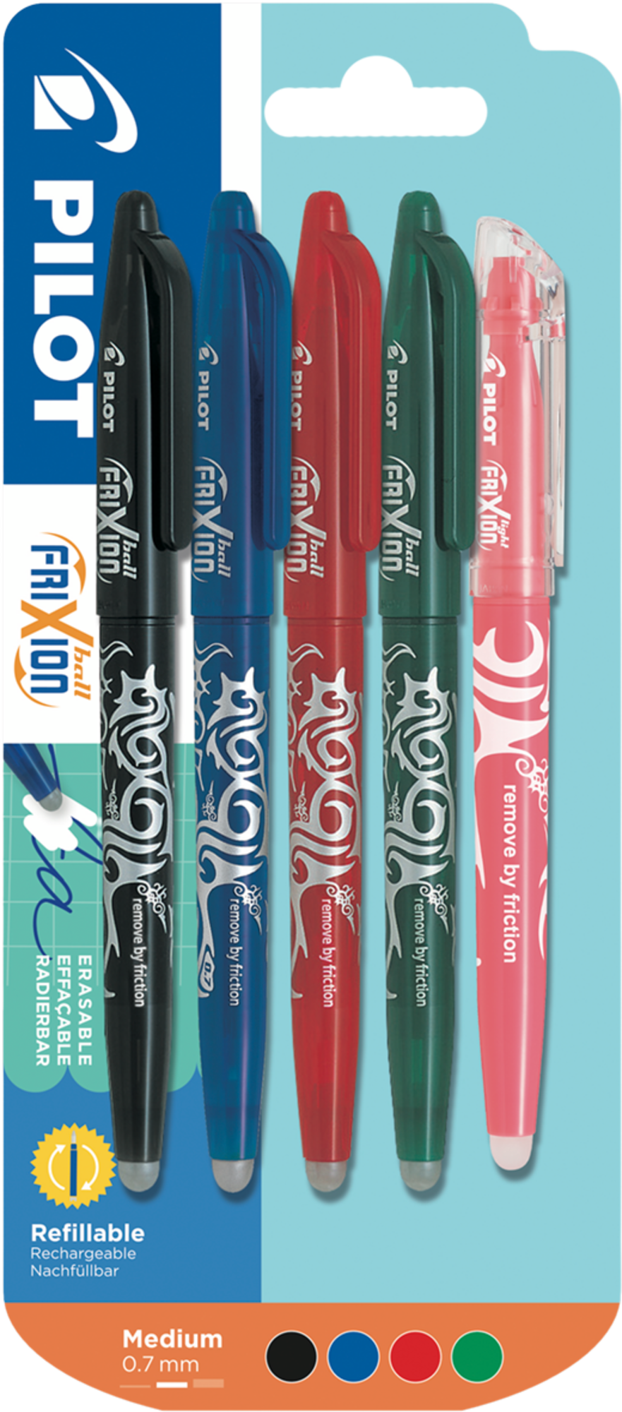 PILOT 4 ROLLERS "FRIXION BALL" + 1 SURLIGNEUR "FRIXION LIGHT"