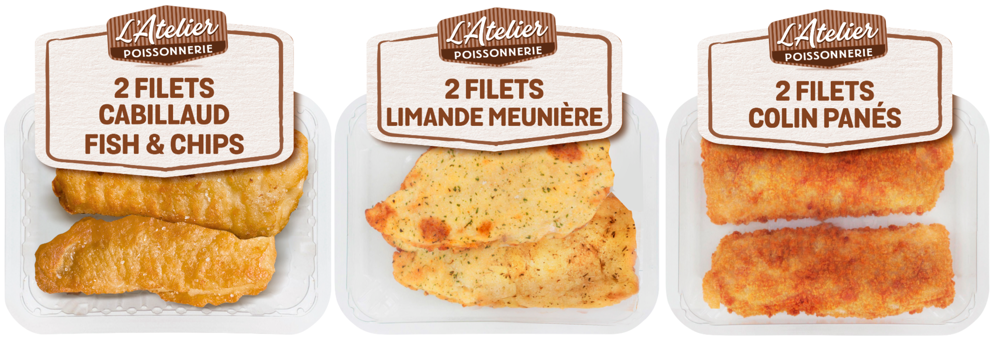 L'ATELIER POISSONNERIE SUR LES PRODUITS PRÉSENTS EN MAGASIN DE LA GAMME "POISSONS PANÉS L'ATELIER POISSONNERIE".