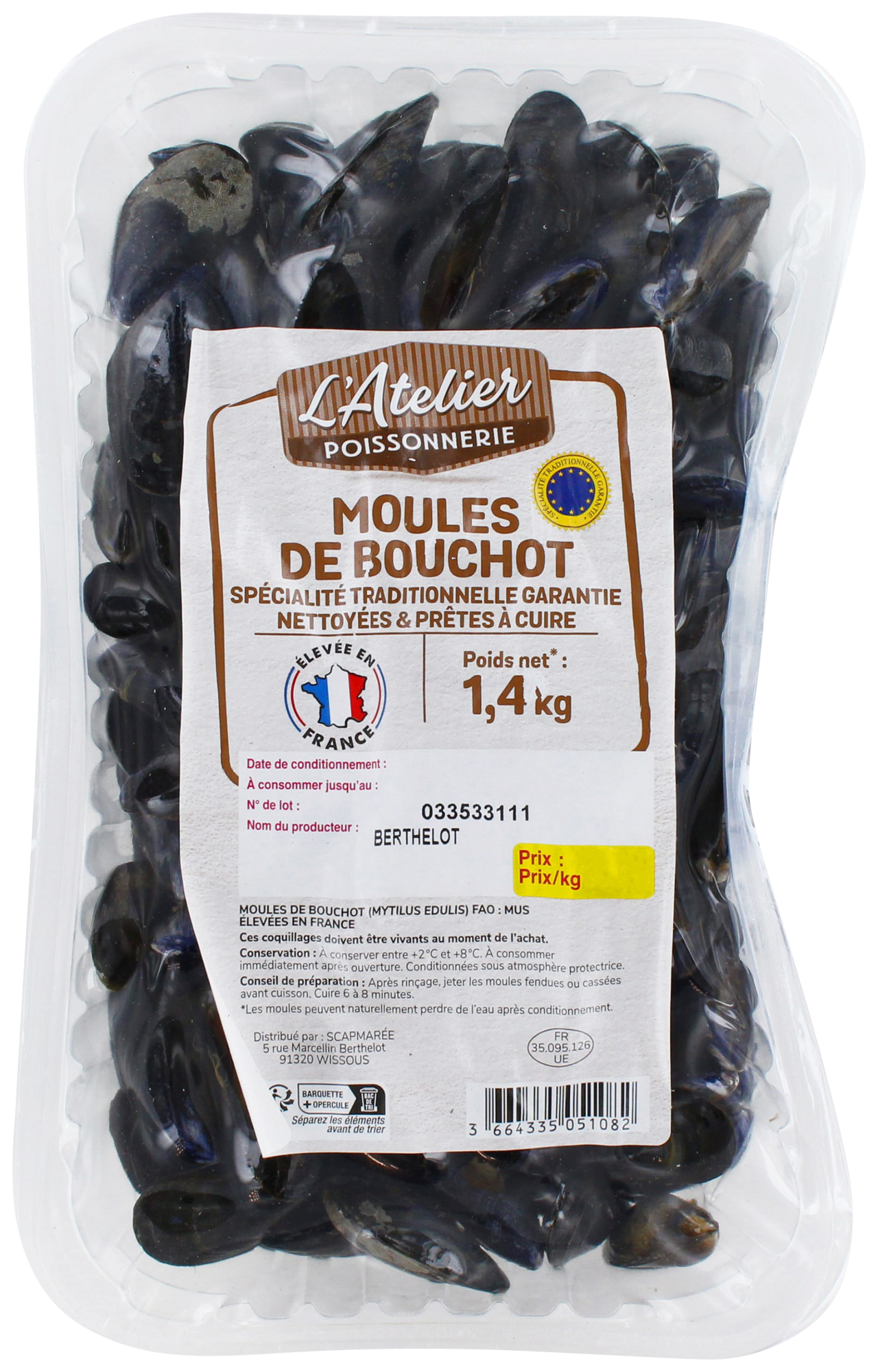 L'ATELIER POISSONNERIE MOULES DE BOUCHOT NETTOYÉES ET PRÊTES À CUIRE STG