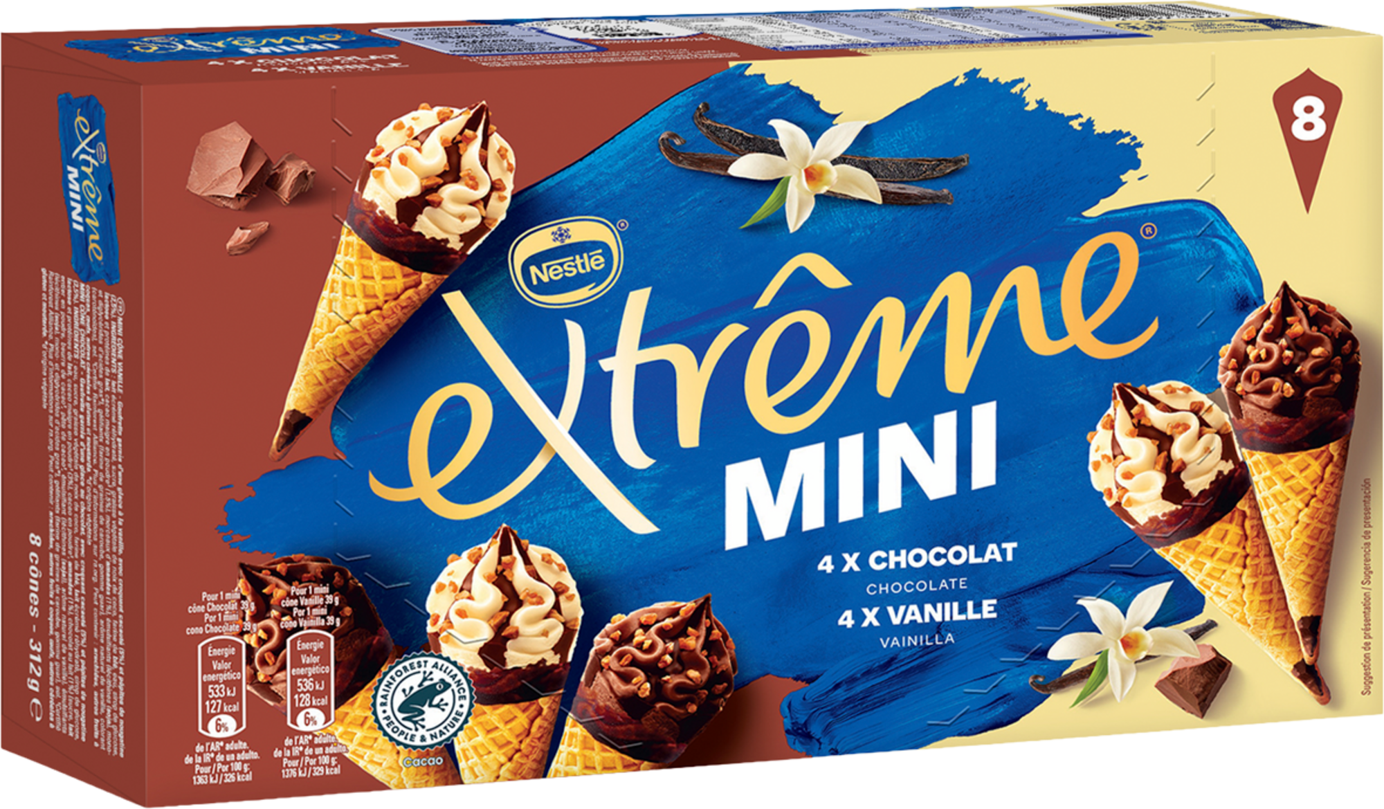 EXTRÊME 8 Minis cônes glacés vanille et chocolat
