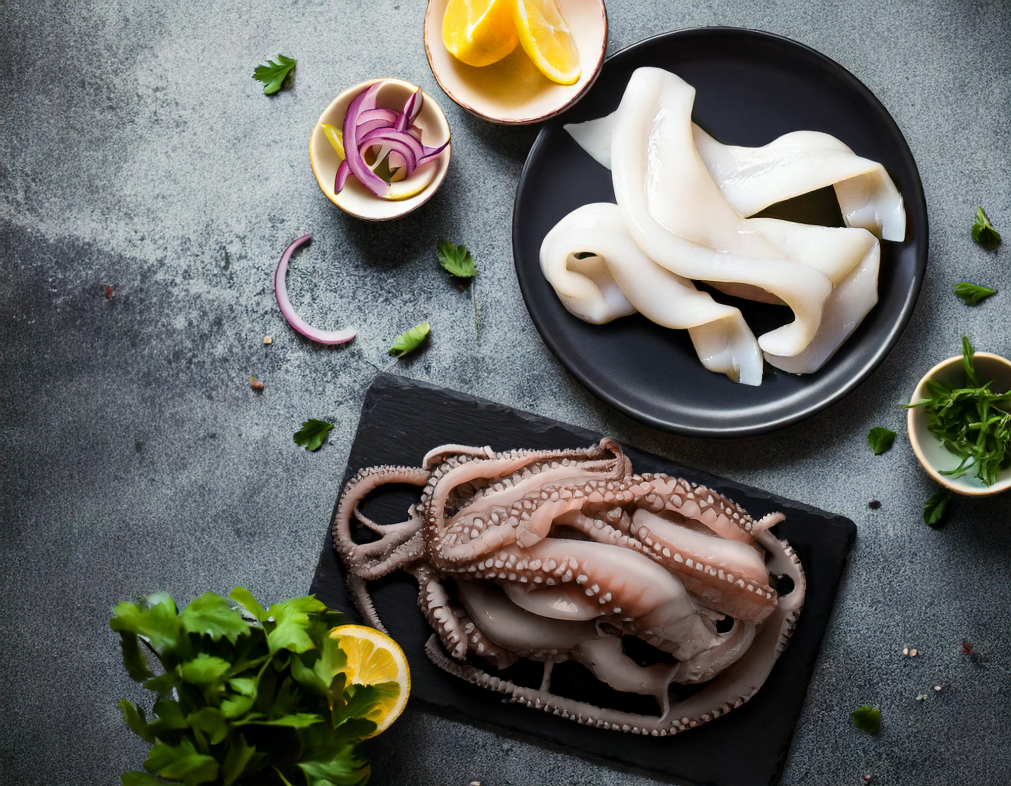 Lamelle ou tentacule d'encornet géant décongelé saumuré