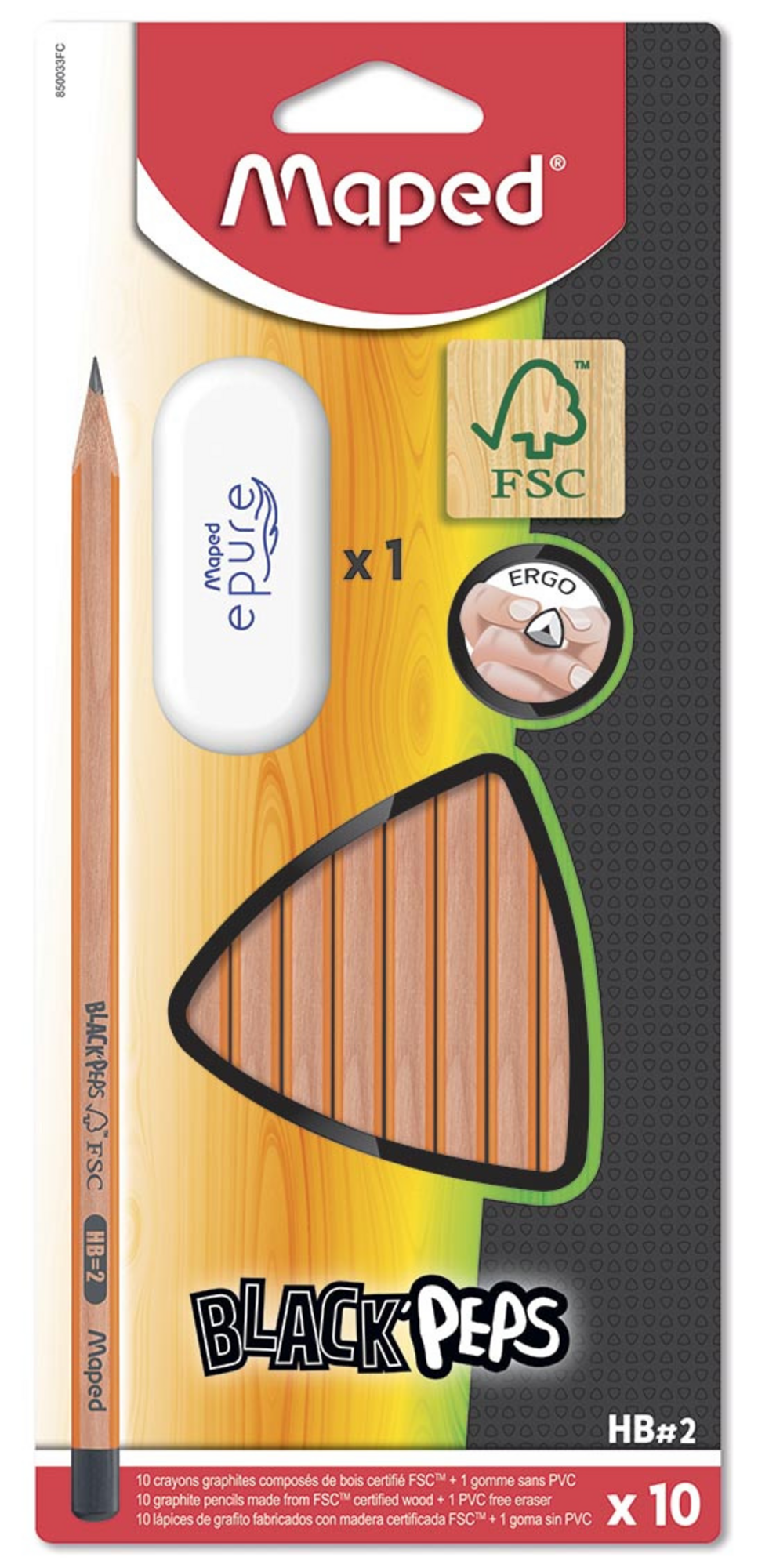 MAPED 10 crayons graphites HB + 1 gomme "Black Peps"