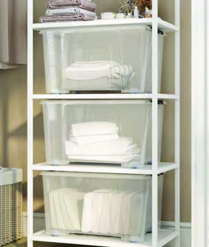 LOT DE 3 BOÎTES DE  RANGEMENT À ROULETTES  BLANC 15L